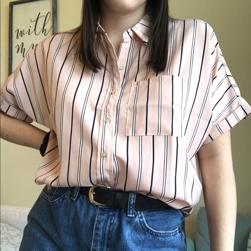 Pink and black striped blouse